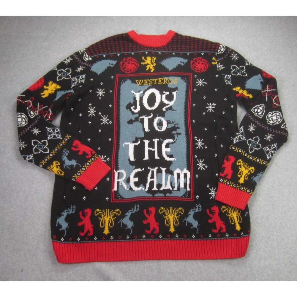 Game Of Thrones Mens XL Sweater Black Westeros Joy To The Realm READ